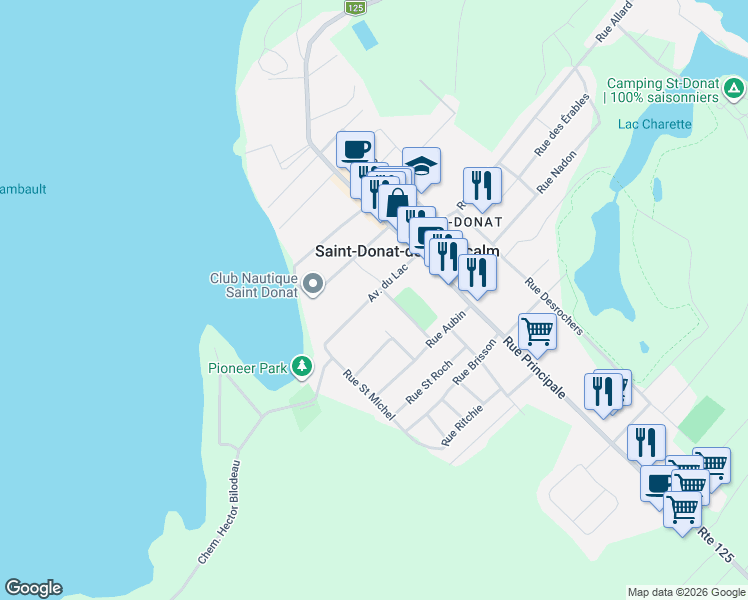 map of restaurants, bars, coffee shops, grocery stores, and more near 281 Avenue du Lac in Saint-Donat-de-Montcalm