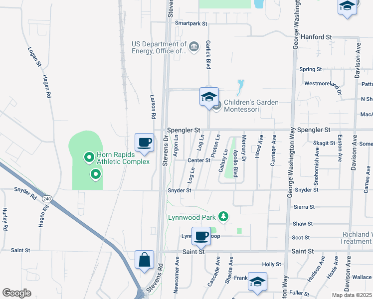 map of restaurants, bars, coffee shops, grocery stores, and more near 45 Log Lane in Richland