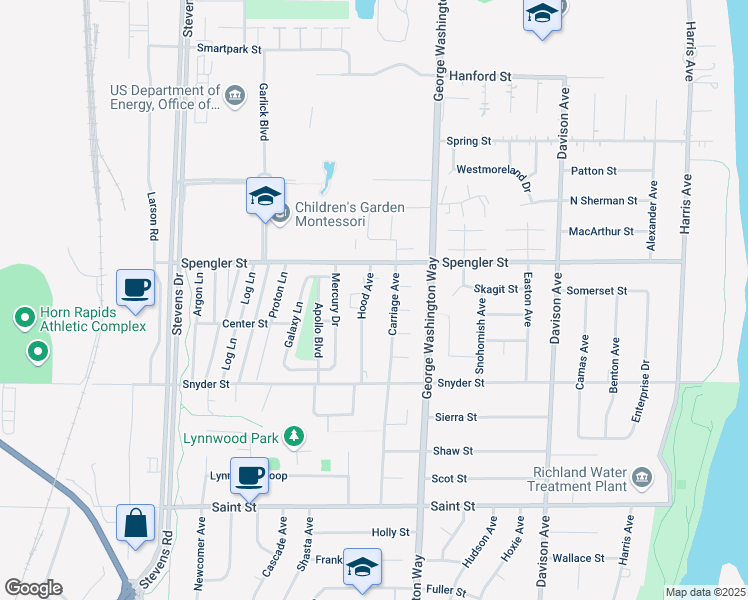 map of restaurants, bars, coffee shops, grocery stores, and more near 2348 Hood Avenue in Richland