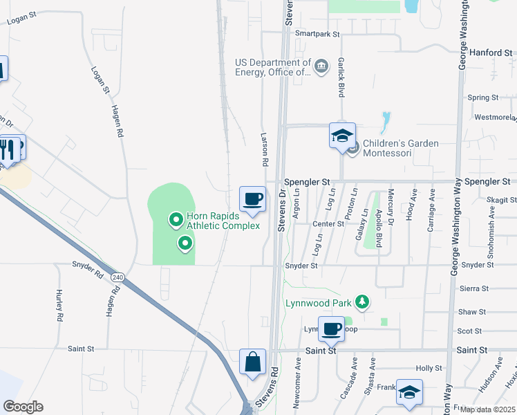 map of restaurants, bars, coffee shops, grocery stores, and more near 2345 Stevens Drive in Richland
