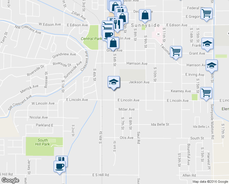 map of restaurants, bars, coffee shops, grocery stores, and more near 1121 South 6th Street in Sunnyside