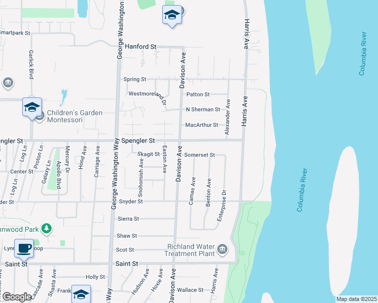map of restaurants, bars, coffee shops, grocery stores, and more near 232 Somerset Street in Richland