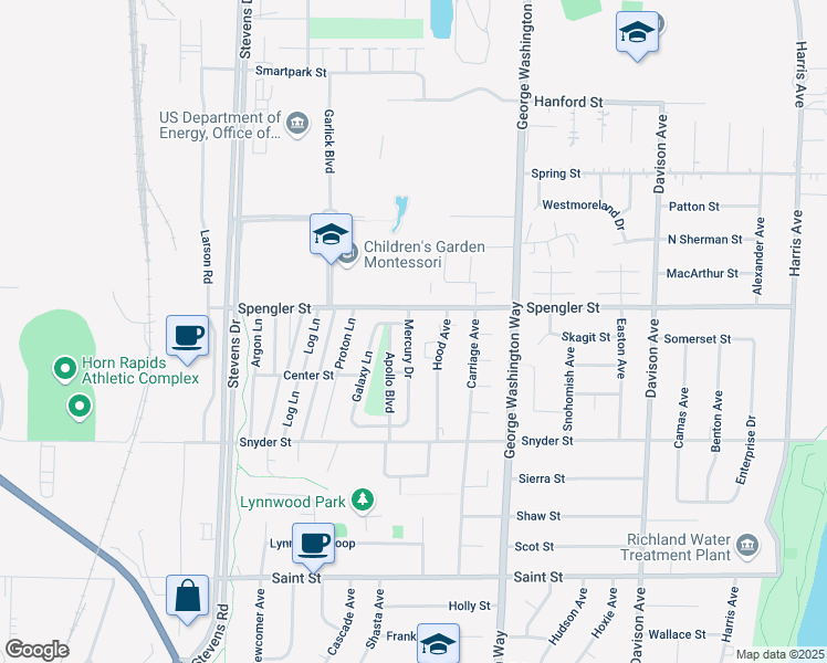 map of restaurants, bars, coffee shops, grocery stores, and more near 622 Spengler Street in Richland