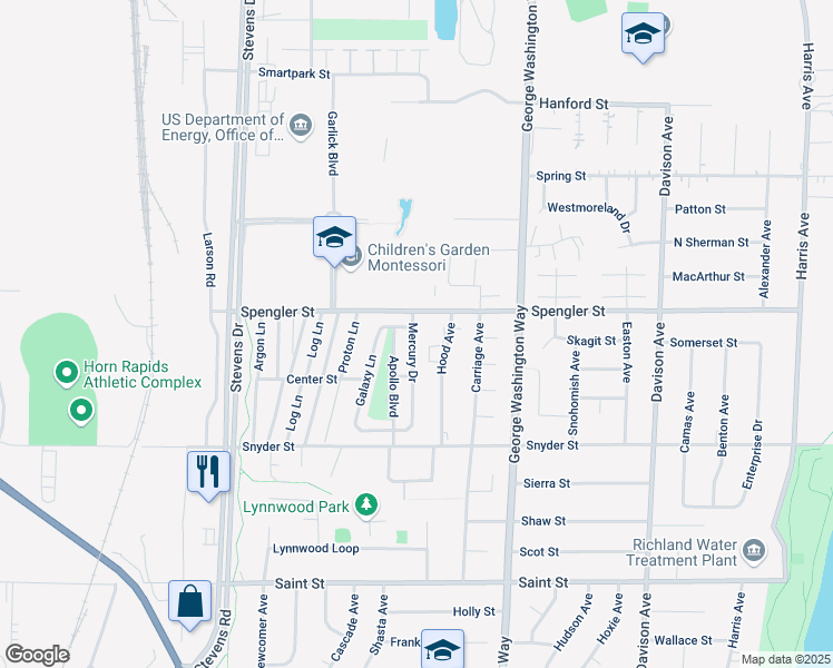 map of restaurants, bars, coffee shops, grocery stores, and more near 622 Spengler Street in Richland