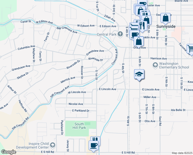 map of restaurants, bars, coffee shops, grocery stores, and more near 101 Southwest Crescent Avenue in Sunnyside