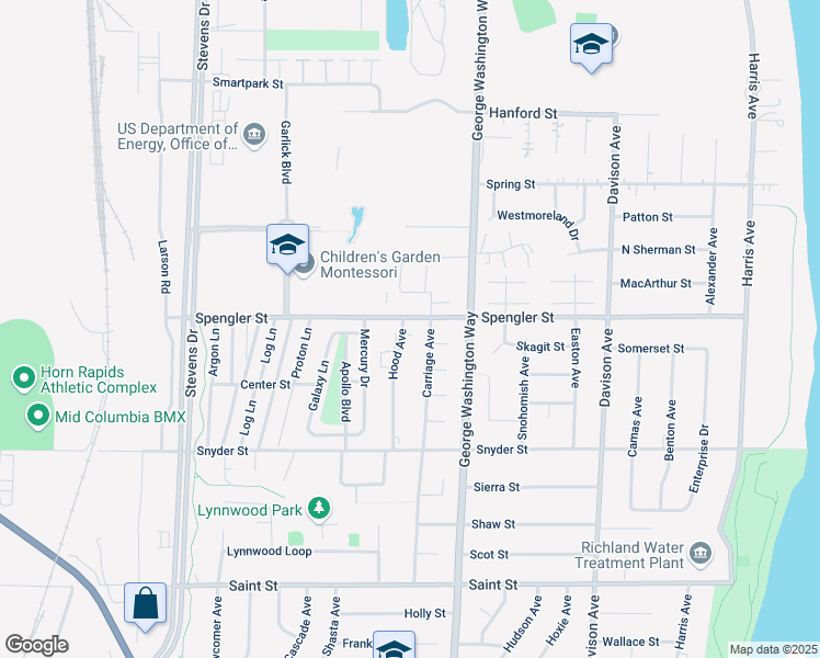 map of restaurants, bars, coffee shops, grocery stores, and more near 560 Spengler Street in Richland