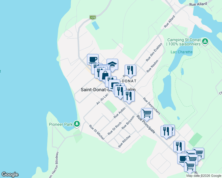 map of restaurants, bars, coffee shops, grocery stores, and more near Québec 125 in Matawinie