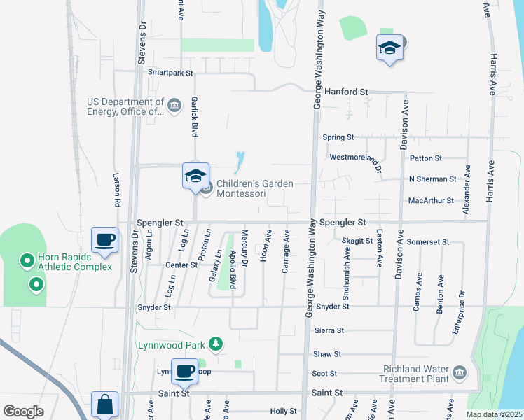 map of restaurants, bars, coffee shops, grocery stores, and more near 560 Spengler Street in Richland