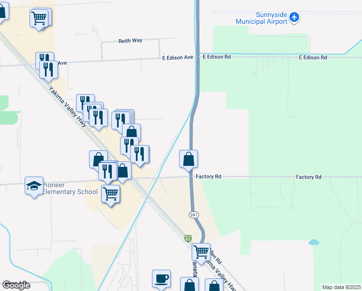 map of restaurants, bars, coffee shops, grocery stores, and more near 450 Hanford Road in Sunnyside