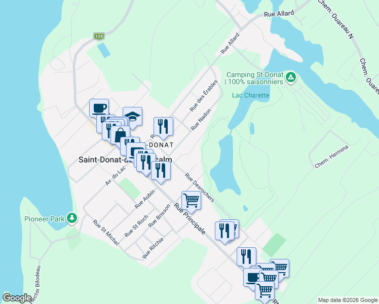 map of restaurants, bars, coffee shops, grocery stores, and more near 446 Chemin du Domaine R Lavoie in Saint-Donat-de-Montcalm