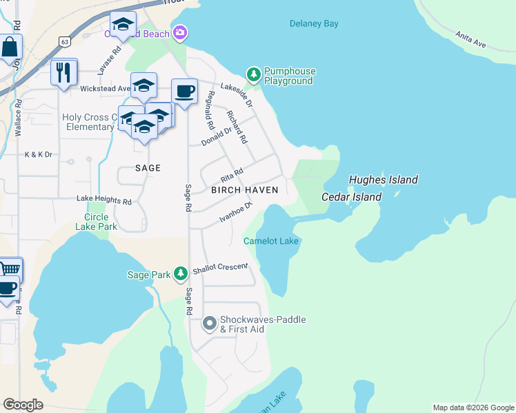 map of restaurants, bars, coffee shops, grocery stores, and more near 261 Ivanhoe Drive in North Bay