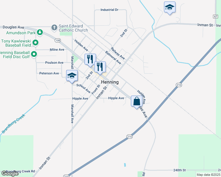 map of restaurants, bars, coffee shops, grocery stores, and more near in Henning