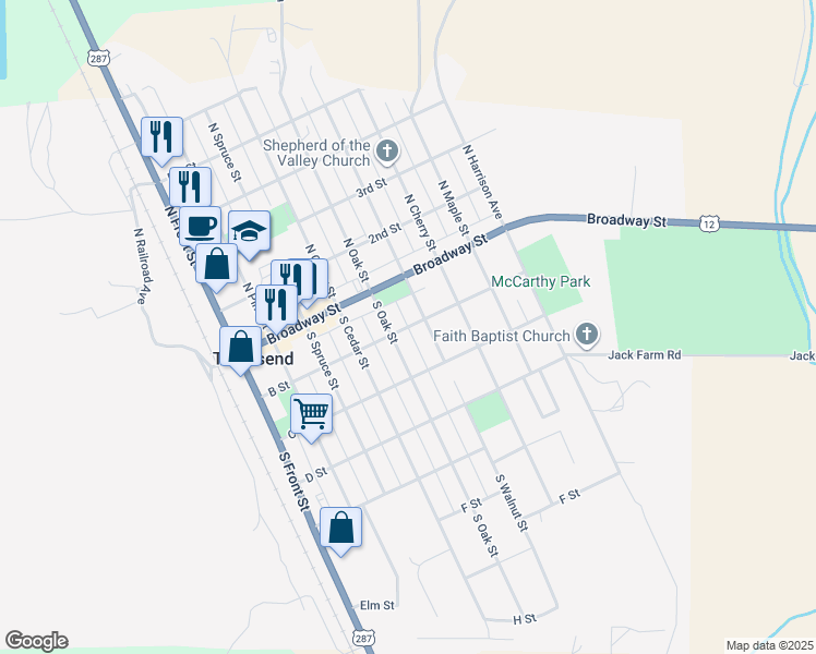 map of restaurants, bars, coffee shops, grocery stores, and more near 548 B Street in Townsend
