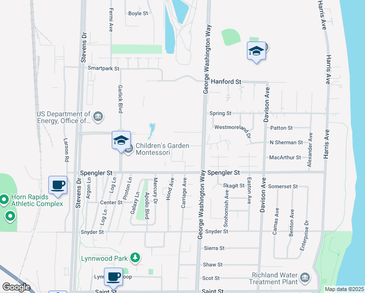 map of restaurants, bars, coffee shops, grocery stores, and more near 2455 George Washington Way in Richland
