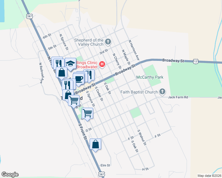 map of restaurants, bars, coffee shops, grocery stores, and more near 548-598 B Street in Townsend