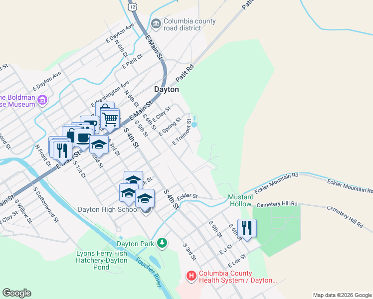 map of restaurants, bars, coffee shops, grocery stores, and more near 714 East Park Street in Dayton