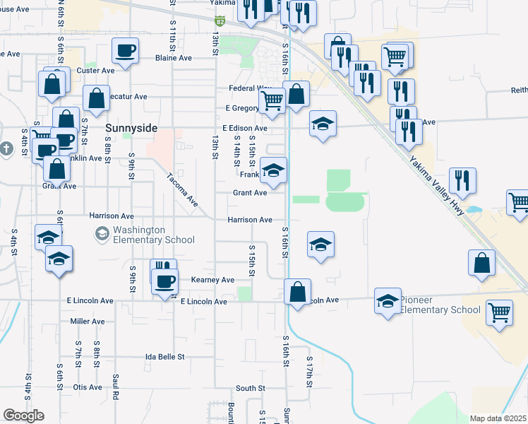 map of restaurants, bars, coffee shops, grocery stores, and more near 1508 Harrison Avenue in Sunnyside