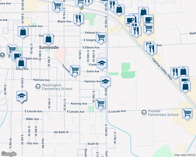 map of restaurants, bars, coffee shops, grocery stores, and more near 1508-1598 Harrison Ave in Sunnyside