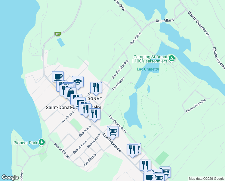 map of restaurants, bars, coffee shops, grocery stores, and more near Rue Nadon in Saint-Donat-de-Montcalm