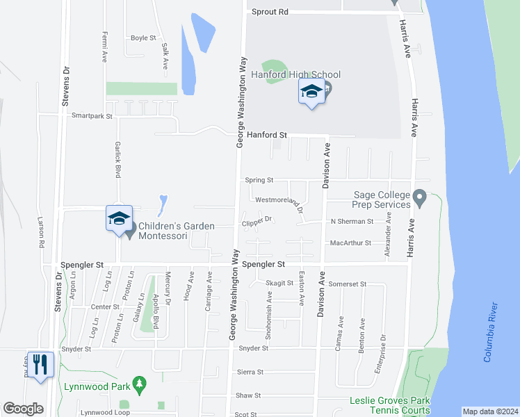map of restaurants, bars, coffee shops, grocery stores, and more near 358 Westmoreland Drive in Richland