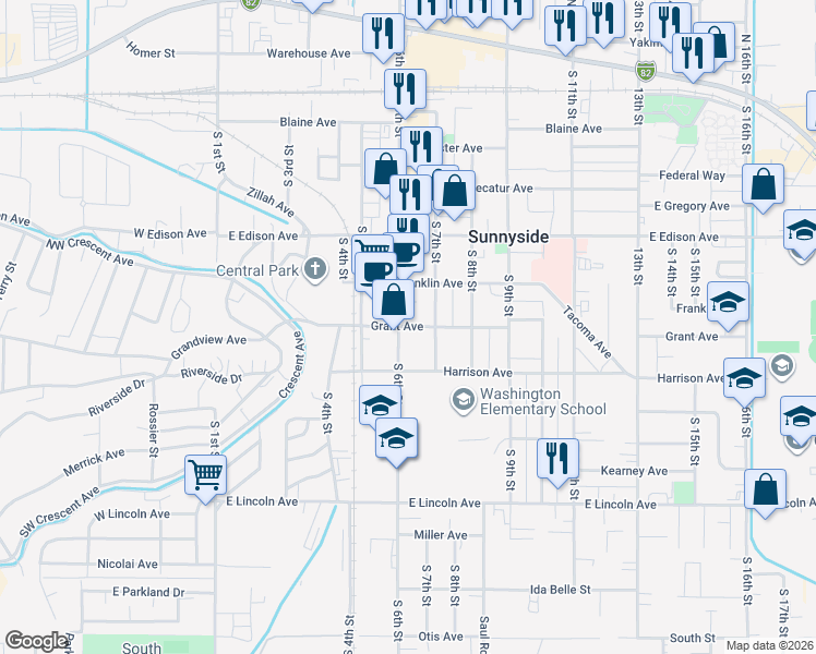 map of restaurants, bars, coffee shops, grocery stores, and more near in Sunnyside