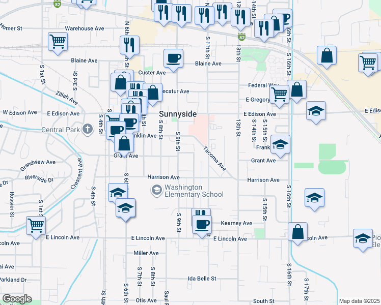 map of restaurants, bars, coffee shops, grocery stores, and more near 920 E Grant Ave in Sunnyside