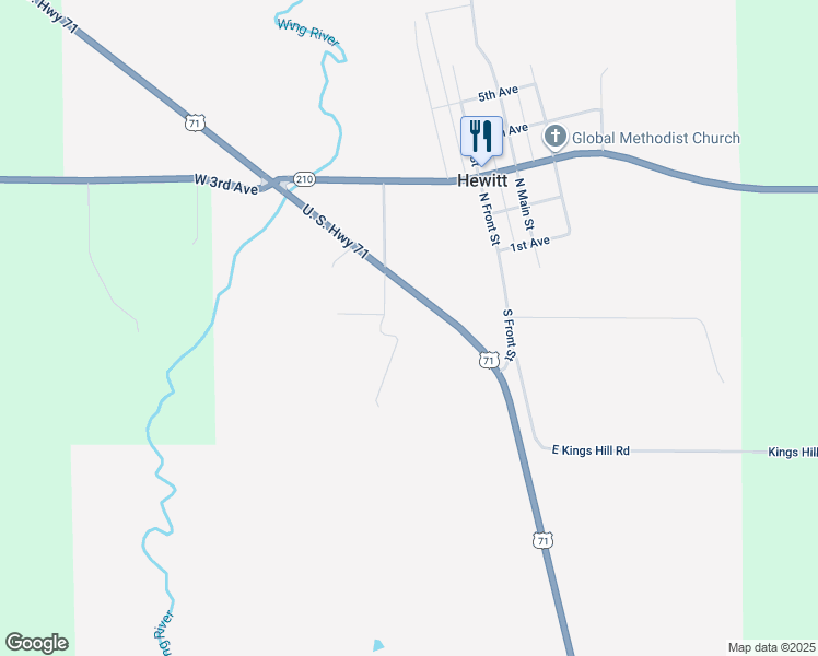 map of restaurants, bars, coffee shops, grocery stores, and more near 103 U.S. 71 in Hewitt