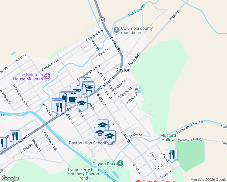 map of restaurants, bars, coffee shops, grocery stores, and more near 214 South 6th Street in Dayton