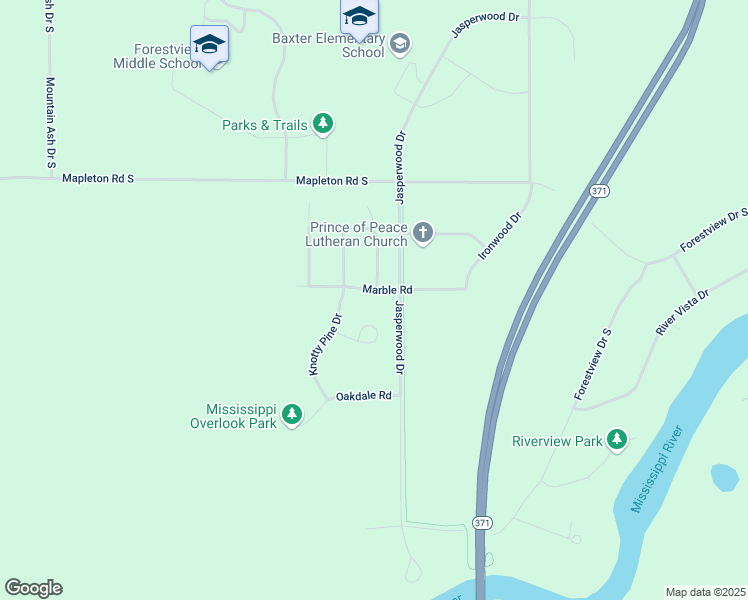 map of restaurants, bars, coffee shops, grocery stores, and more near 6167 Marble Road in Baxter