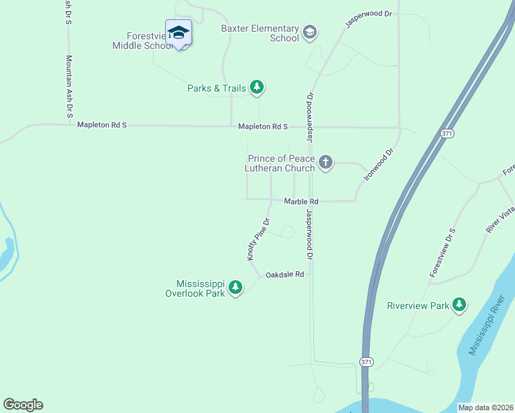 map of restaurants, bars, coffee shops, grocery stores, and more near 11707 Knotty Pine Drive in Baxter