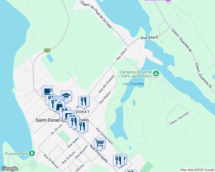 map of restaurants, bars, coffee shops, grocery stores, and more near 581 Rue des Érables in Saint-Donat-de-Montcalm