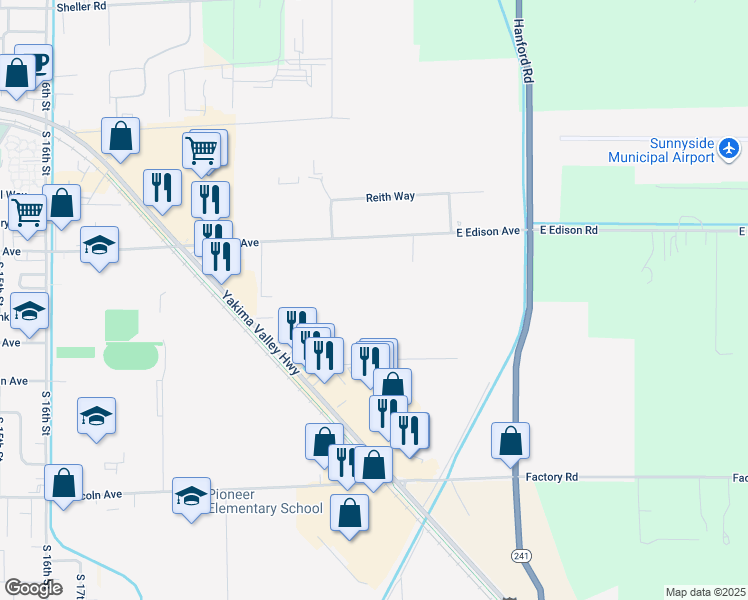 map of restaurants, bars, coffee shops, grocery stores, and more near 2845 East Edison Road in Sunnyside