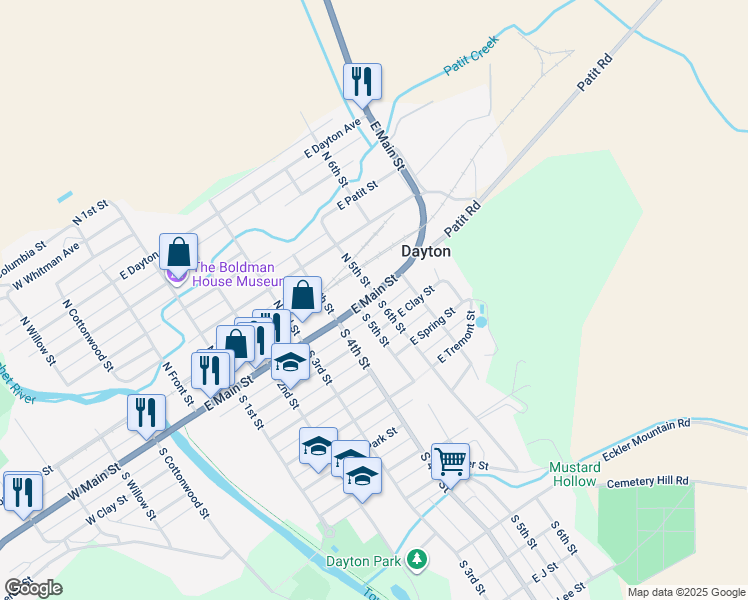 map of restaurants, bars, coffee shops, grocery stores, and more near North 5th Street in Dayton