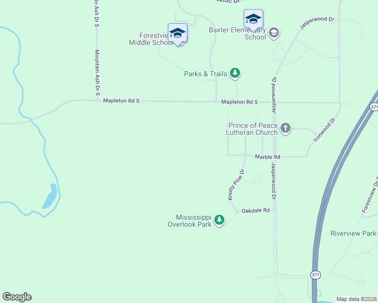 map of restaurants, bars, coffee shops, grocery stores, and more near 5895 Mapleton Road South in Baxter