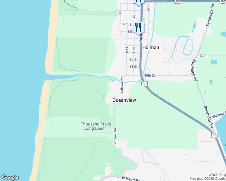 map of restaurants, bars, coffee shops, grocery stores, and more near 2815 Willows Road in Seaview