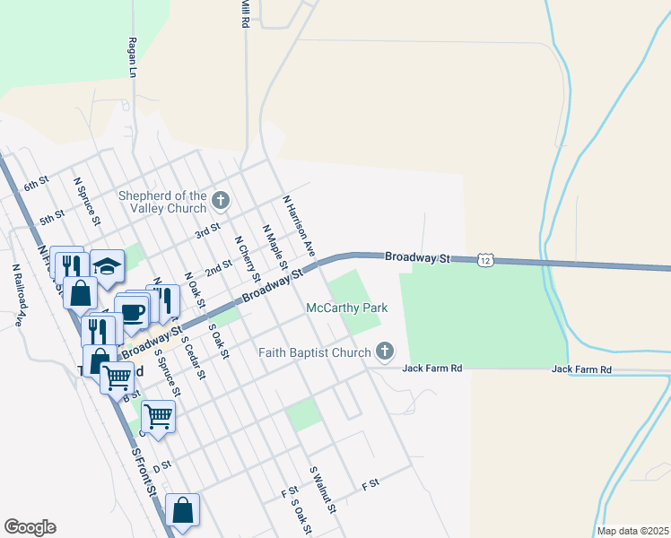 map of restaurants, bars, coffee shops, grocery stores, and more near 901 Broadway Street in Townsend