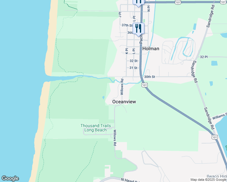 map of restaurants, bars, coffee shops, grocery stores, and more near 2815 Willows Road in Seaview