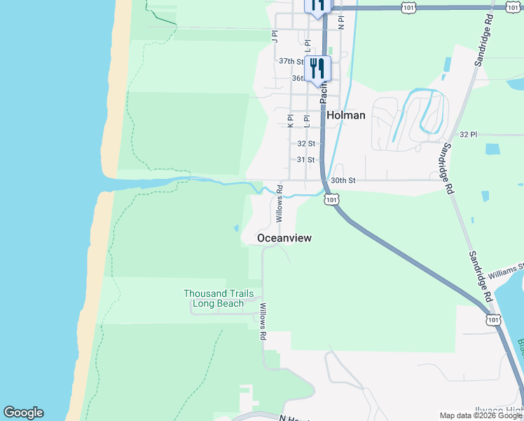 map of restaurants, bars, coffee shops, grocery stores, and more near 2815 Willows Road in Seaview