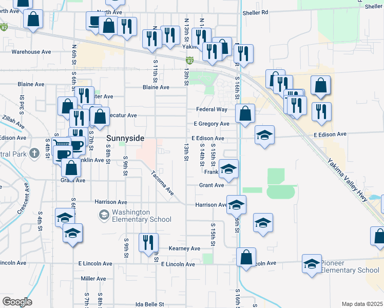 map of restaurants, bars, coffee shops, grocery stores, and more near 520 South 13th Street in Sunnyside
