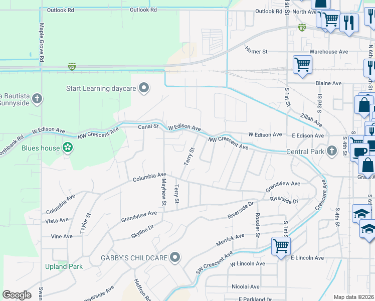 map of restaurants, bars, coffee shops, grocery stores, and more near 535 Terry St in Sunnyside