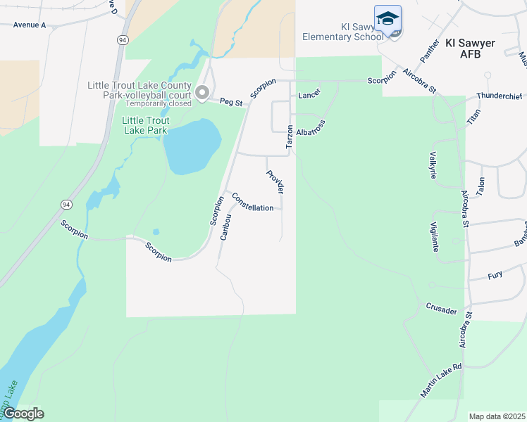 map of restaurants, bars, coffee shops, grocery stores, and more near 110 Constellation in K. I. Sawyer