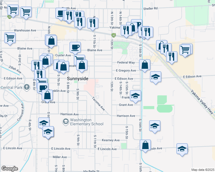 map of restaurants, bars, coffee shops, grocery stores, and more near 519 S 13th St in Sunnyside