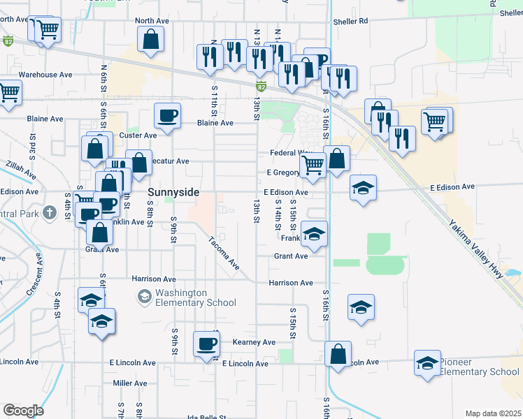 map of restaurants, bars, coffee shops, grocery stores, and more near 520 13th Street in Sunnyside