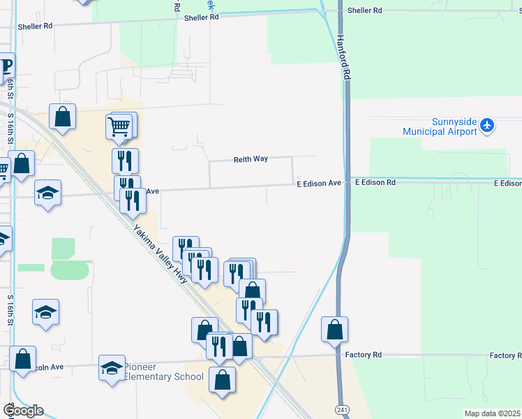 map of restaurants, bars, coffee shops, grocery stores, and more near 2845 East Edison Road in Sunnyside