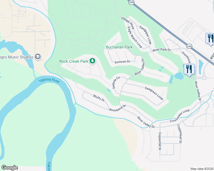 map of restaurants, bars, coffee shops, grocery stores, and more near 2615 Stonecreek Drive in Richland