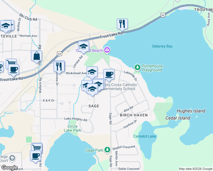 map of restaurants, bars, coffee shops, grocery stores, and more near 163 Sage Road in North Bay