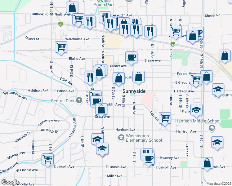map of restaurants, bars, coffee shops, grocery stores, and more near 718 Franklin Ave in Sunnyside