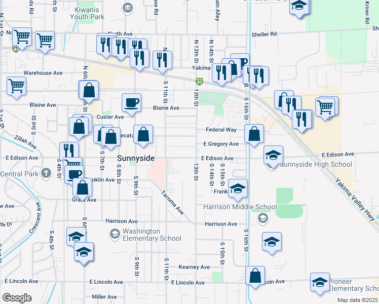 map of restaurants, bars, coffee shops, grocery stores, and more near 1209 Decatur Avenue in Sunnyside