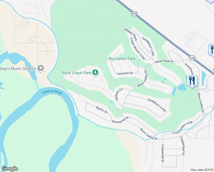map of restaurants, bars, coffee shops, grocery stores, and more near 2906 Redrock Ridge Loop in Richland