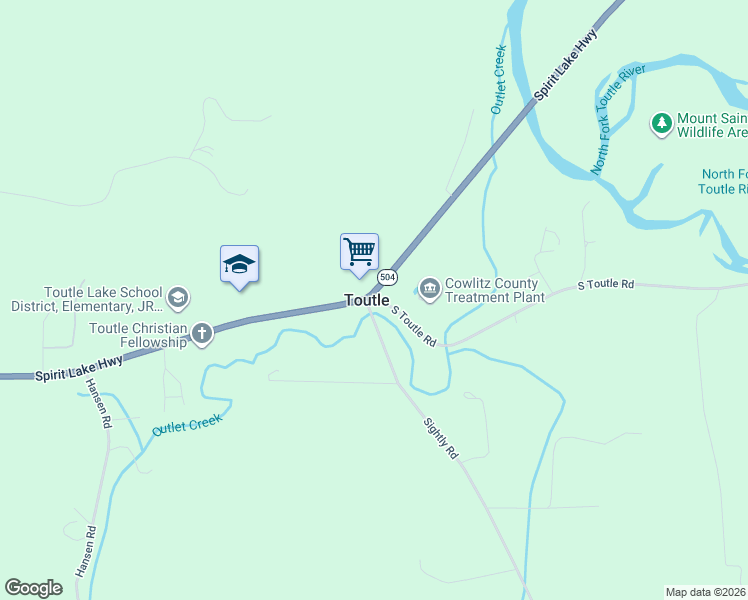 map of restaurants, bars, coffee shops, grocery stores, and more near 5305 Spirit Lake Highway in Toutle